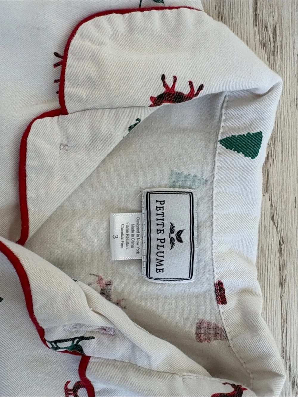 Petit Plume Kids White Holiday Pajama Set with Red & Green Accents